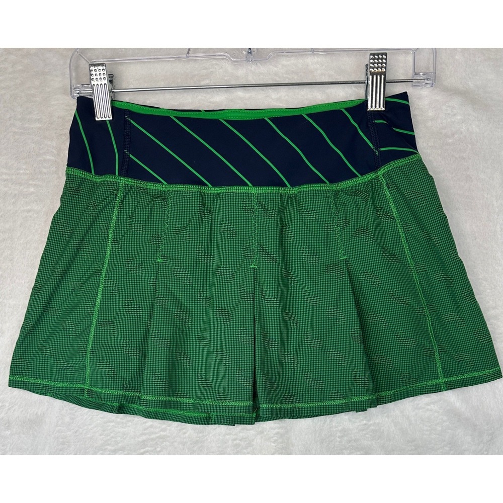 Lululemon Athletic Skirt Womens 4 Green Navy Pleated Tennis Skort Zipper Pocket